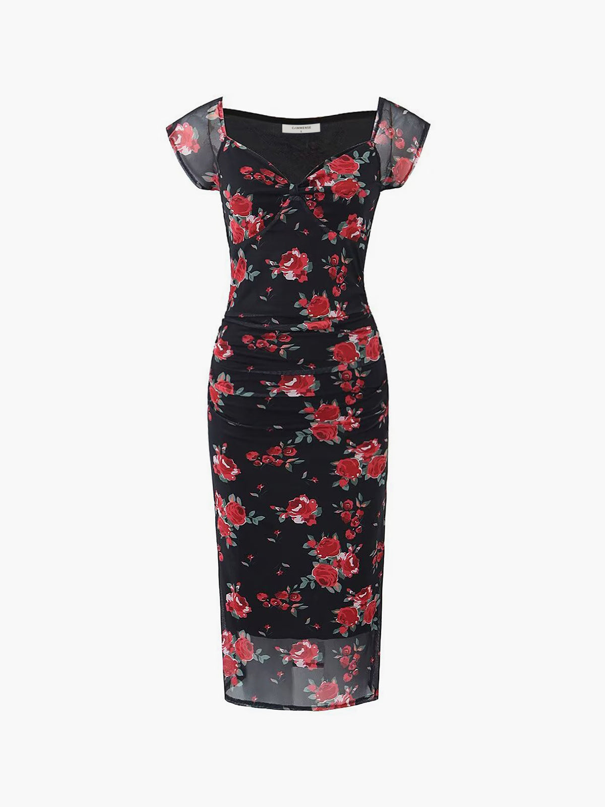 JazzHer Floral Print Ruched Side Midi Dress