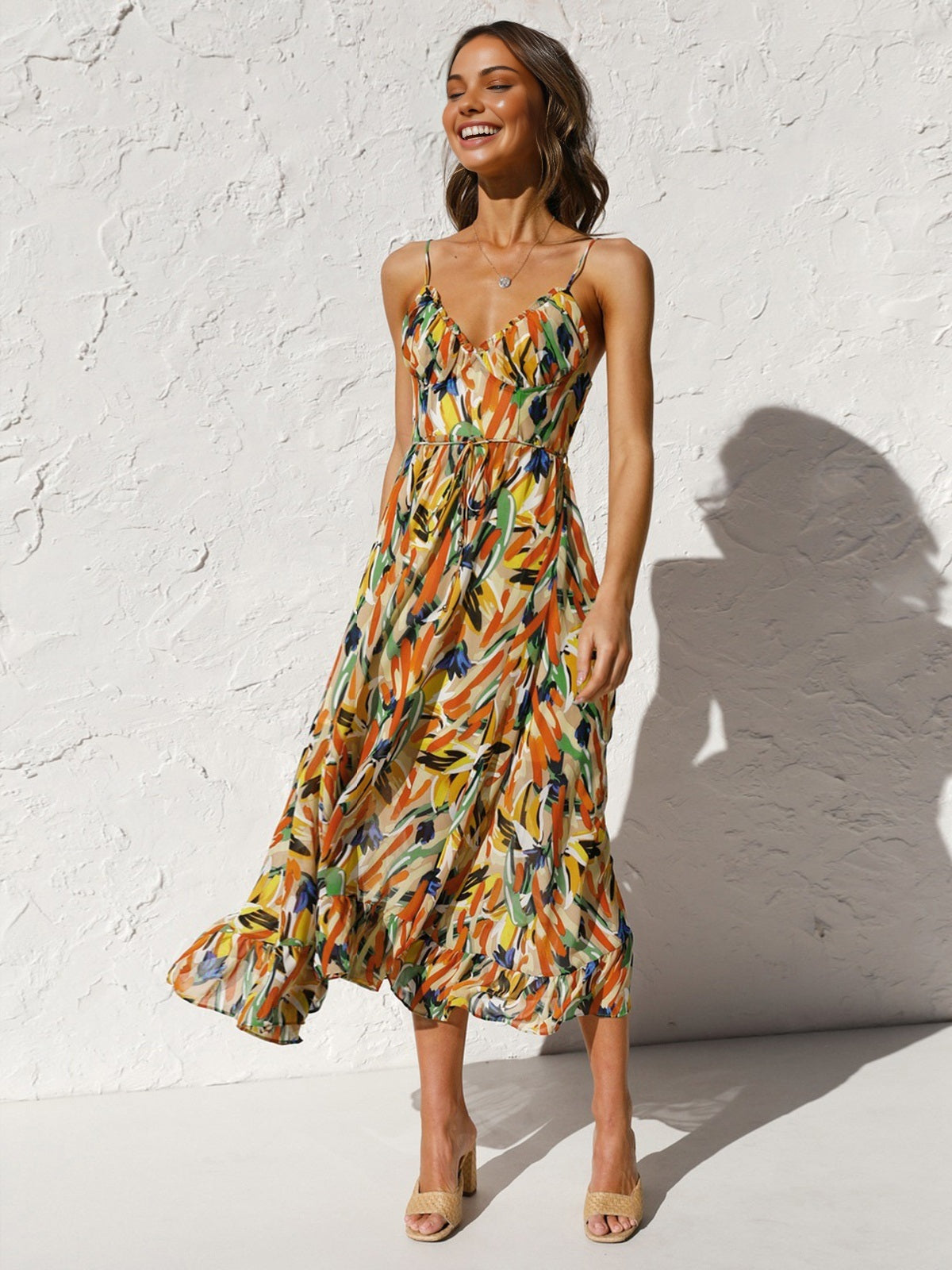 JazzHer Multi Color Print Cami Midi Dress