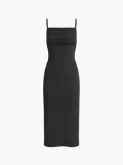 JazzHer Solid Backless Pleated Midi Dress