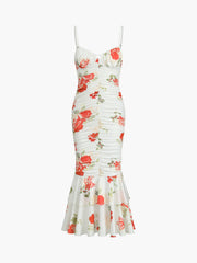 JazzHer Floral Print Pleated Midi Dress