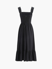 JazzHer Solid Bow Decor Pleated Midi Dress