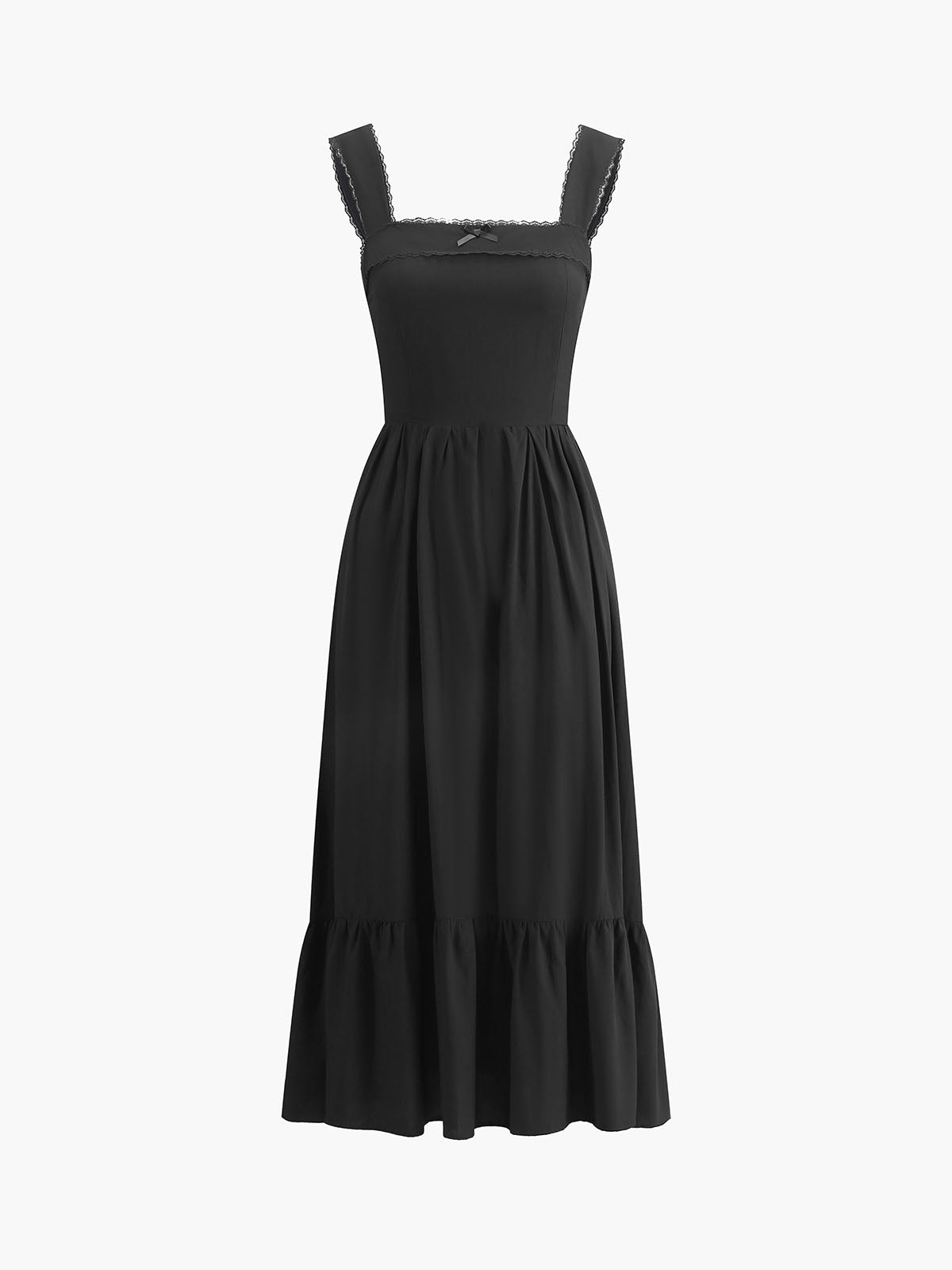 JazzHer Solid Bow Decor Pleated Midi Dress