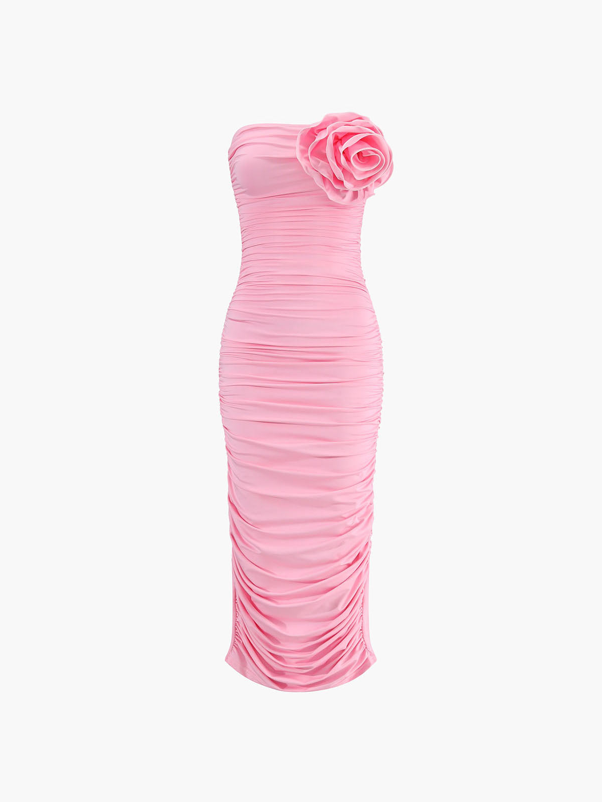 JazzHer Romantic Ruched Rosette Decor Midi Dress