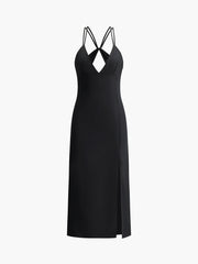 JazzHer Crisscross Backless V-Neck Midi Dress