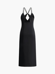 JazzHer Crisscross Backless V-Neck Midi Dress