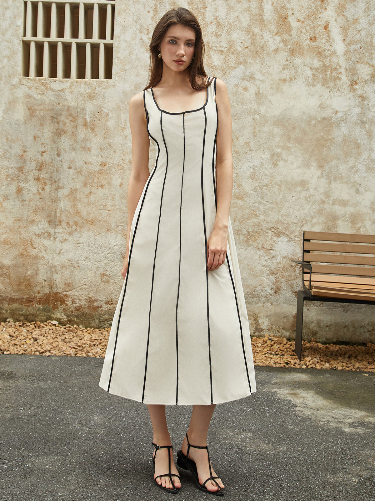 JazzHer Contrast Binding Midi Dress