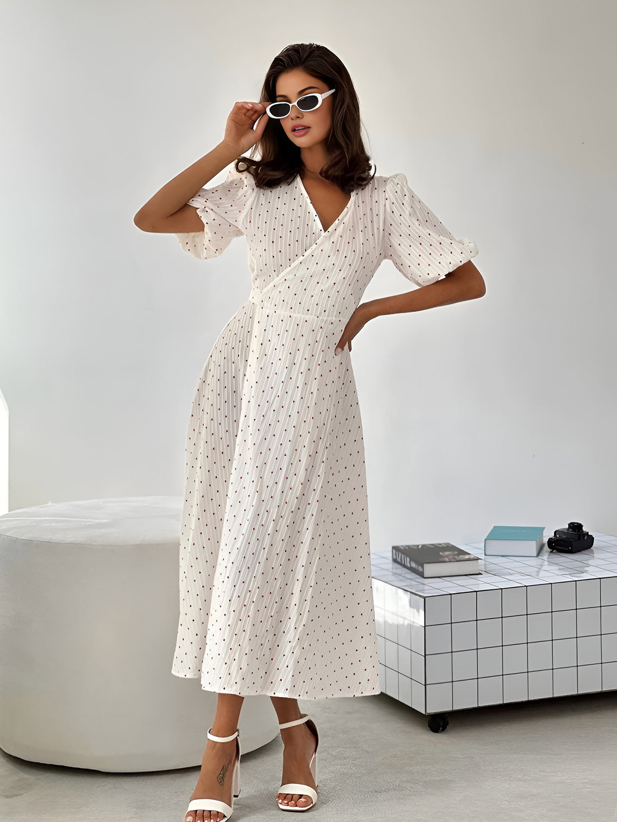 JazzHer Sweetheart Textured Knotted Midi Dress