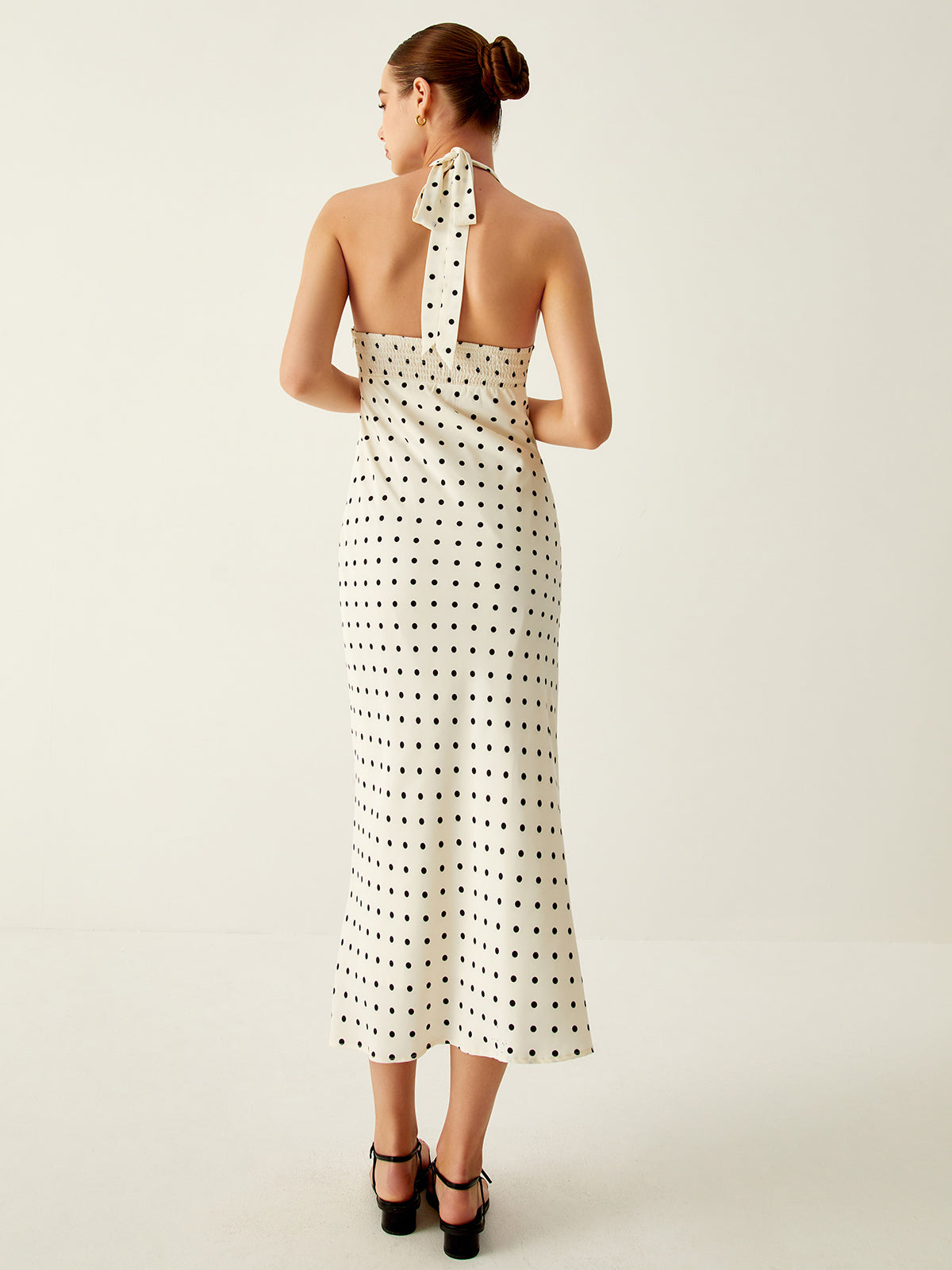 JazzHer Polka Dot Print V-Neck Halter Midi Dress