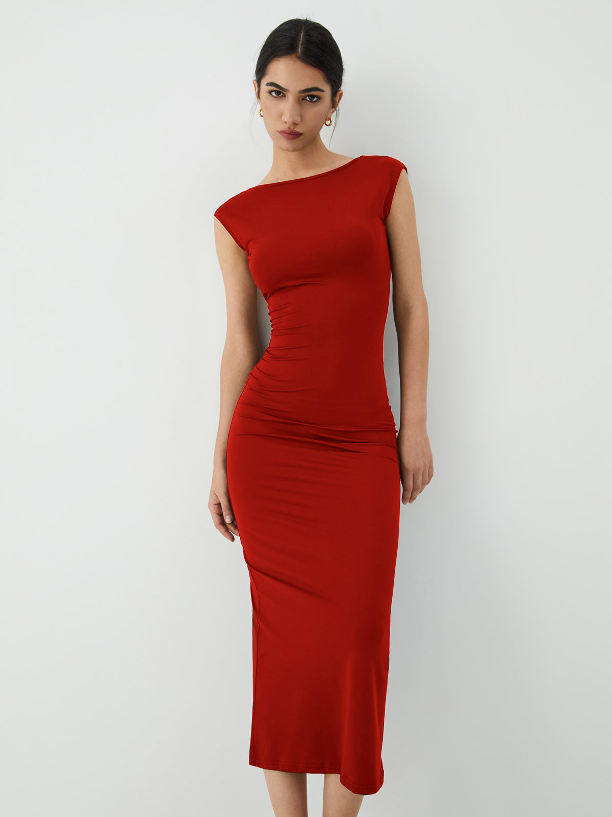 JazzHer Solid Backless Midi Dress