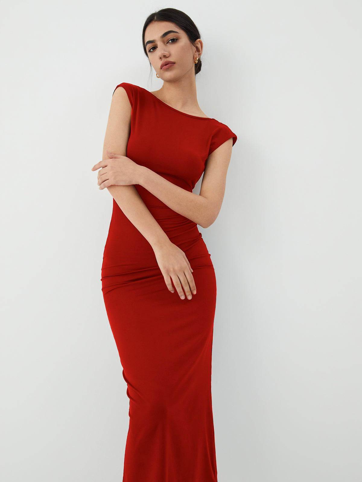 JazzHer Solid Backless Midi Dress