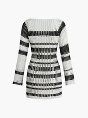 JazzHer 2024 Fall Fashion Long Sleeve Contrast Trim Sweater Dress