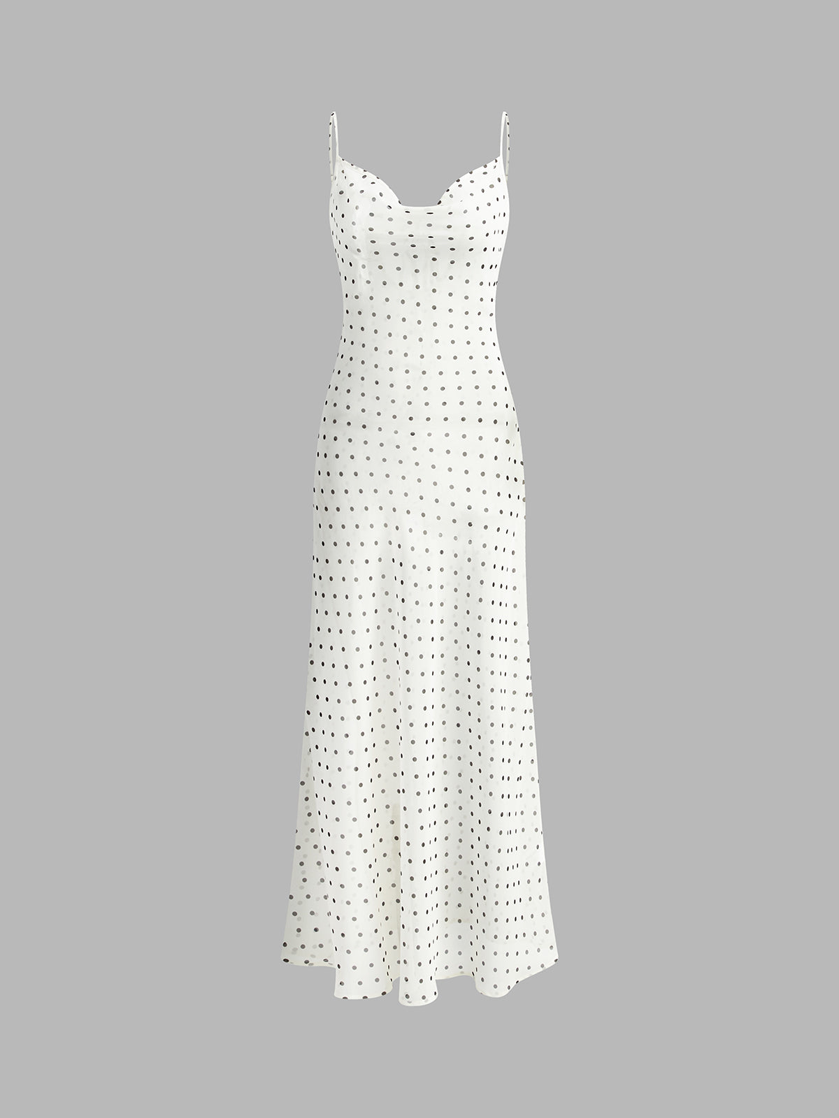 JazzHer Chiffon Sheer Polka Dot Print Backless Long Dress