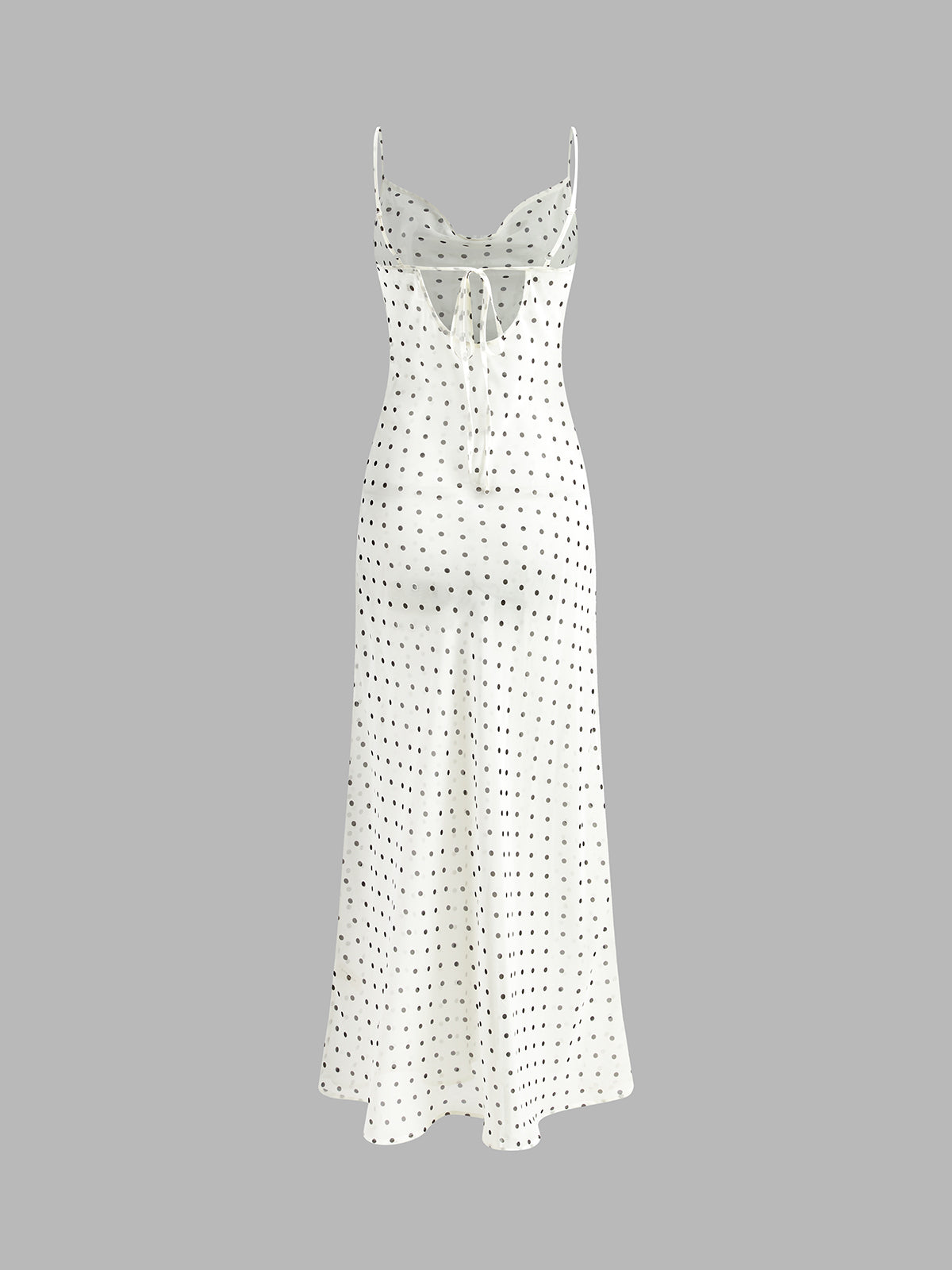 JazzHer Chiffon Sheer Polka Dot Print Backless Long Dress