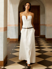 JazzHer V-Neck Pockets Long Dress Without Belt