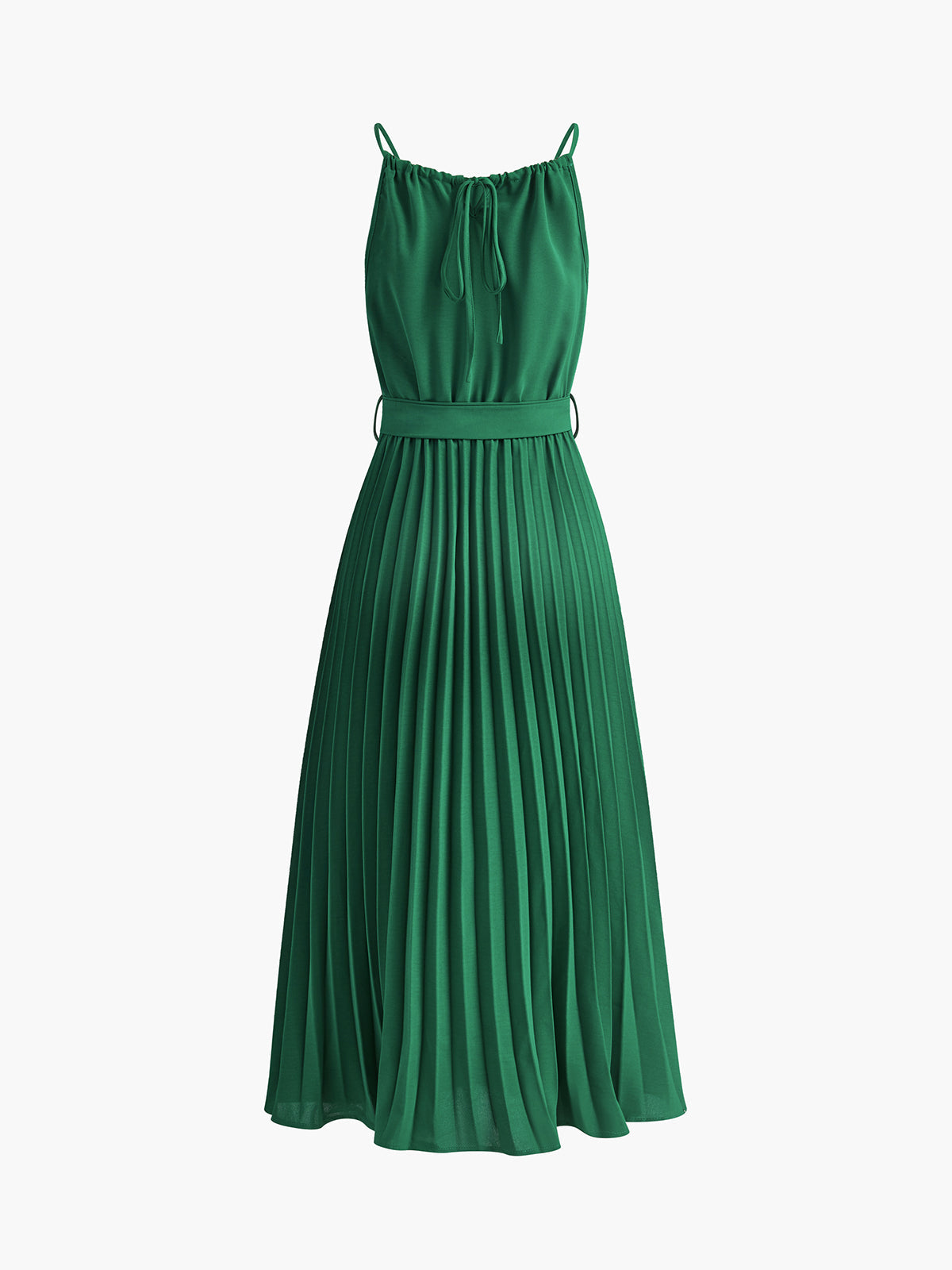 JazzHer Halter Belted Pleated Midi Dress