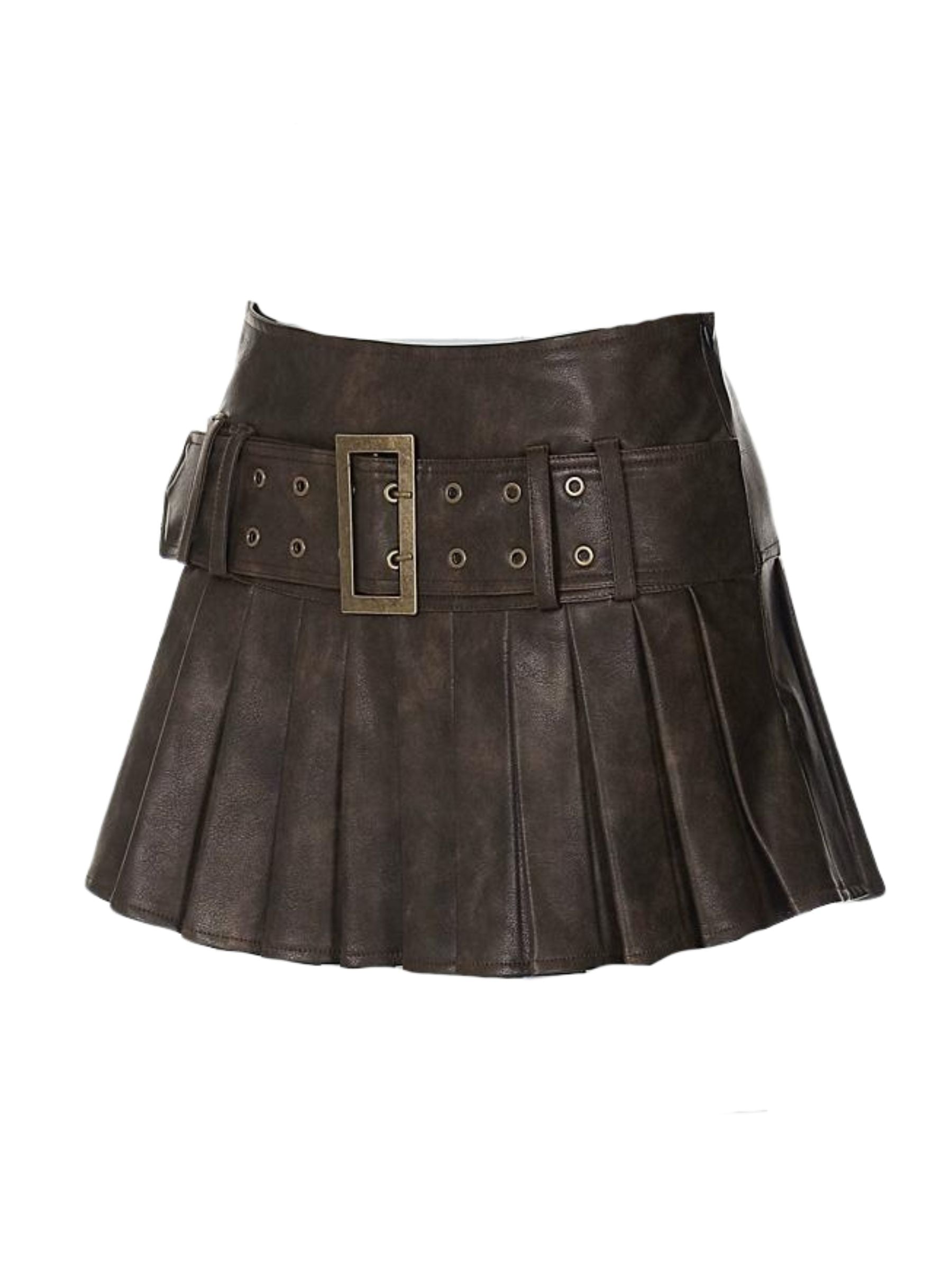 JazzHer Blythe Faux Leather Pleated Mini Skirt