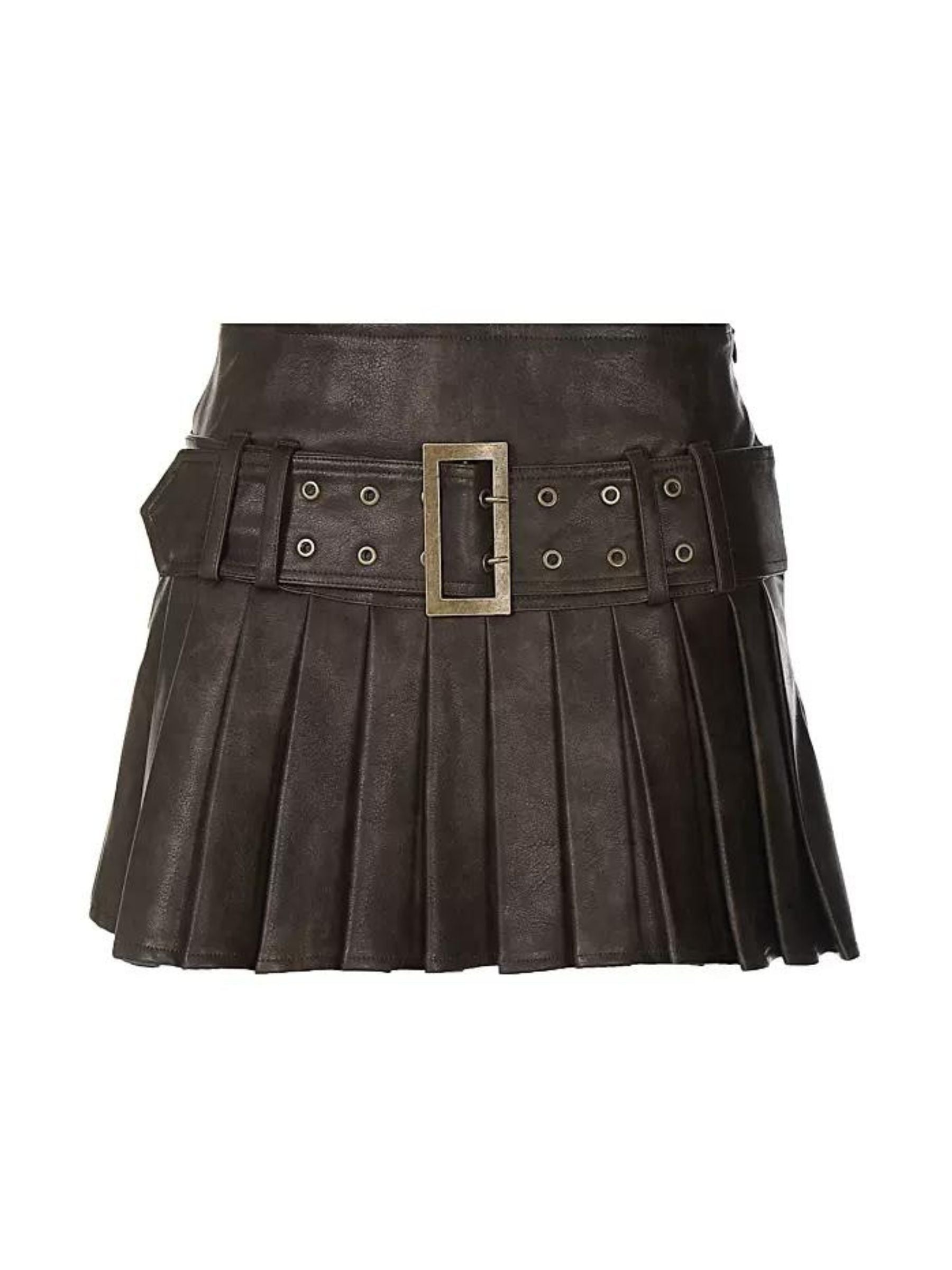 JazzHer Blythe Faux Leather Pleated Mini Skirt