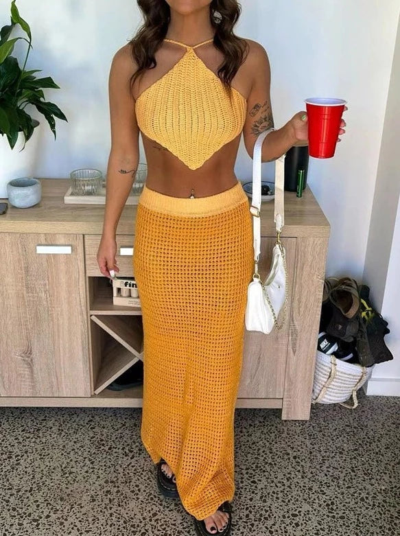 JazzHer Boho Knitted Maxi Skirt