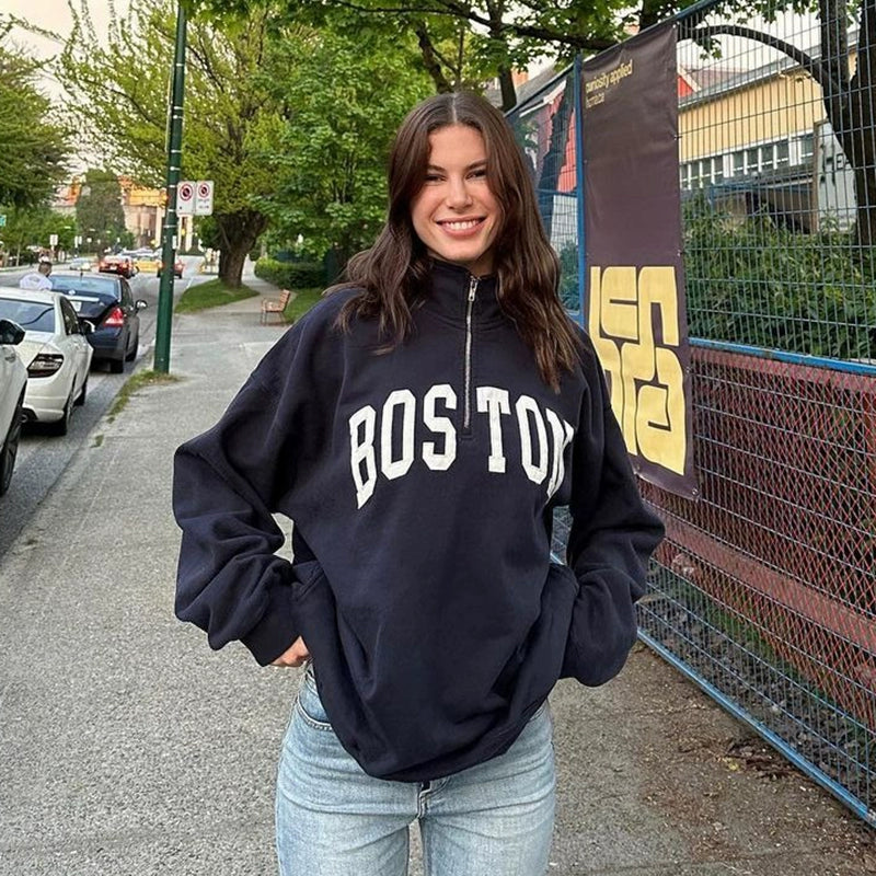 JazzHer 2024 Fall Fashion Boston Oversize Sweatshirt