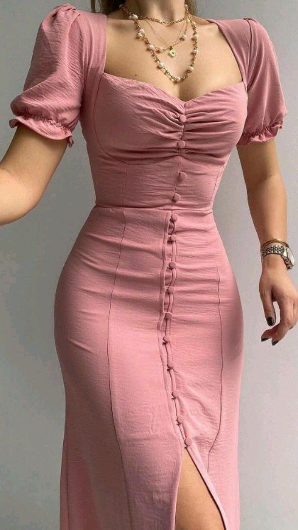 JazzHer Button-Down Puff Sleeve Midi Dress
