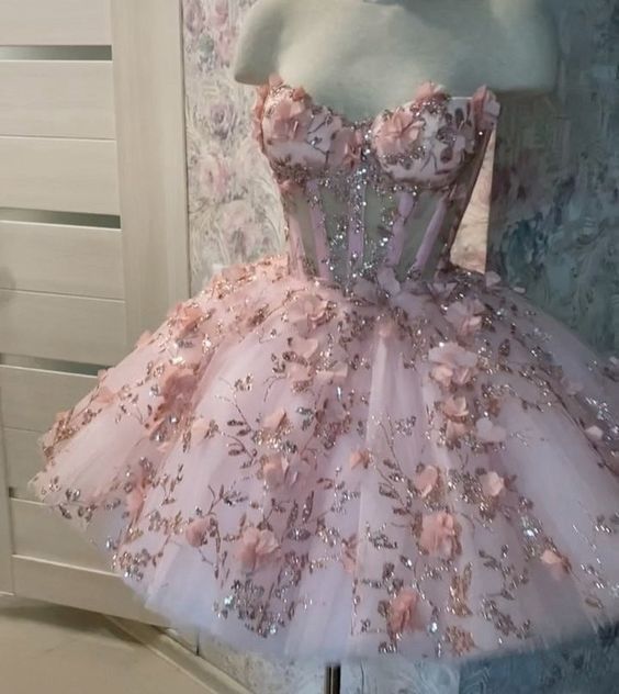JazzHer Vintage Short Pink Homecoming Dresses with Flowers (PRE-ORDER)
