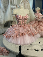 JazzHer Vintage Short Pink Homecoming Dresses with Flowers (PRE-ORDER)