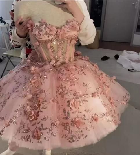 JazzHer Vintage Short Pink Homecoming Dresses with Flowers (PRE-ORDER)
