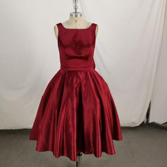 JazzHer Dark Red Satin Backless Vintage Style Party Dress Homecoming Dresses with Bow (PRE-ORDER)