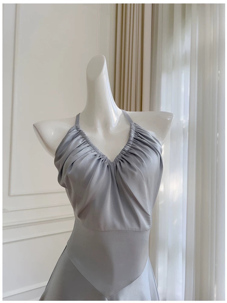 JazzHer Simple A line Halter Gray Homecoming Dresses Simple Prom Dress (PRE-ORDER)