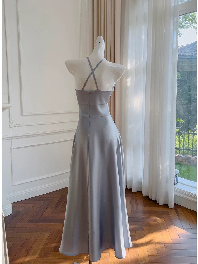 JazzHer Simple A line Halter Gray Homecoming Dresses Simple Prom Dress (PRE-ORDER)