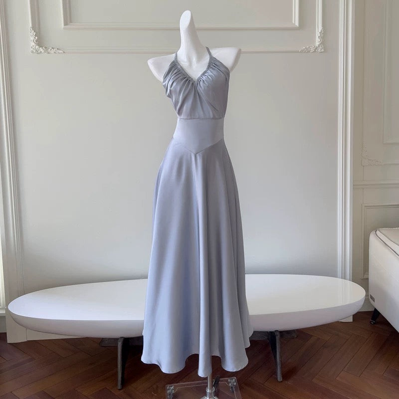 JazzHer Simple A line Halter Gray Homecoming Dresses Simple Prom Dress (PRE-ORDER)