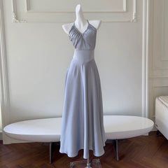 JazzHer Simple A line Halter Gray Homecoming Dresses Simple Prom Dress (PRE-ORDER)