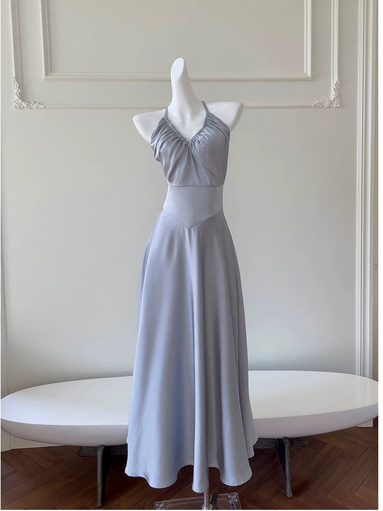 JazzHer Simple A line Halter Gray Homecoming Dresses Simple Prom Dress (PRE-ORDER)