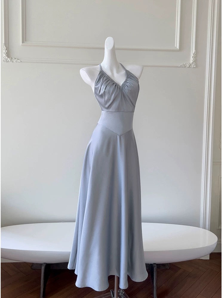 JazzHer Simple A line Halter Gray Homecoming Dresses Simple Prom Dress (PRE-ORDER)