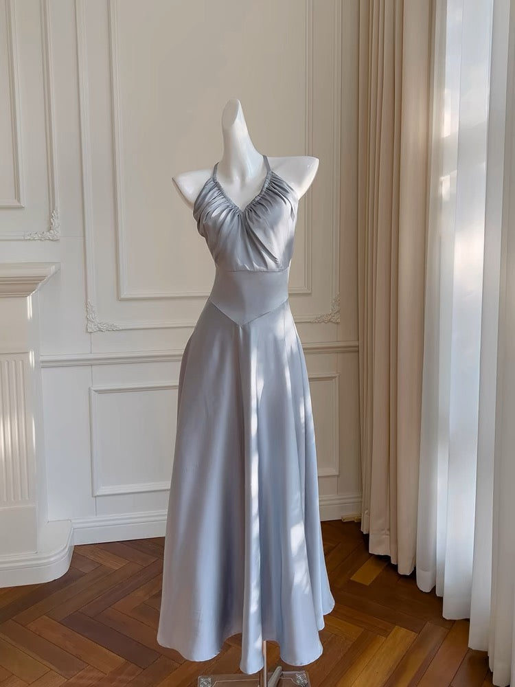 JazzHer Simple A line Halter Gray Homecoming Dresses Simple Prom Dress (PRE-ORDER)