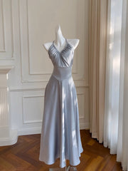 JazzHer Simple A line Halter Gray Homecoming Dresses Simple Prom Dress (PRE-ORDER)