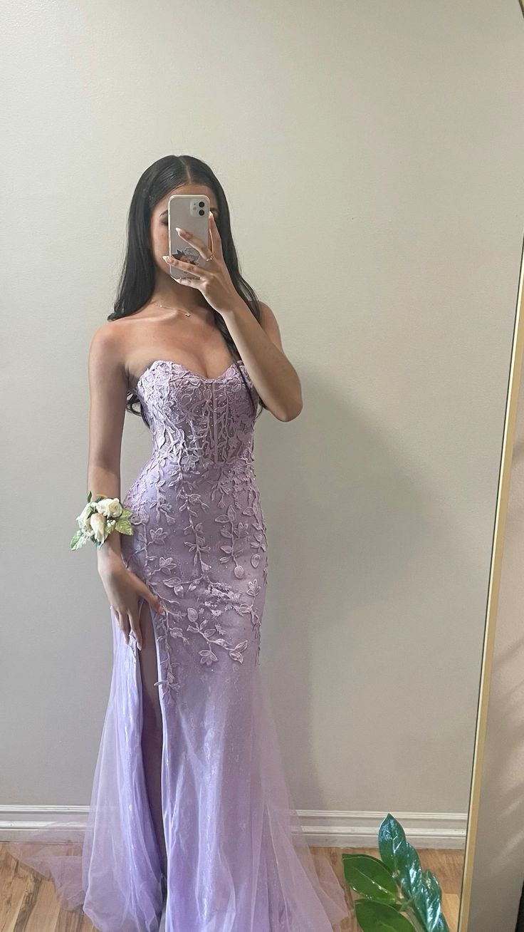 JazzHer Elegant Mermaid Sweetheart Lilac Lace Appliques Long Prom Dresses Formal Dress (PRE-ORDER)