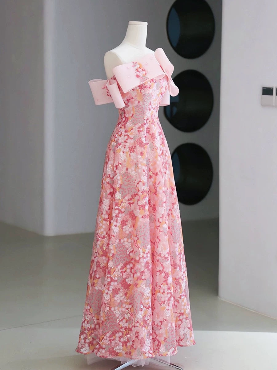 JazzHer Fairy Style A-line Off Shoulder Strapless Pink Long Evening Dress Prom Dress (PRE-ORDER)