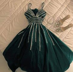 JazzHer Elegant A Line Spaghetti Straps Dark Green Long Prom Dress Evening Dresses (PRE-ORDER)