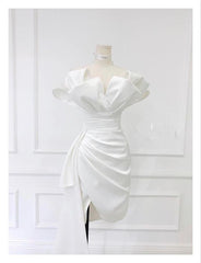 JazzHer Sexy Sheath Short White Homecoming Dress With Ruffles (PRE-ORDER)