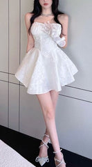 JazzHer Sexy A line Strapless Short White Lace Homecoming Dress (PRE-ORDER)