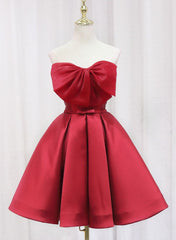 JazzHer Red Satin Short Prom Dress Lovely Red Knee Length Homecoming Dress (PRE-ORDER)