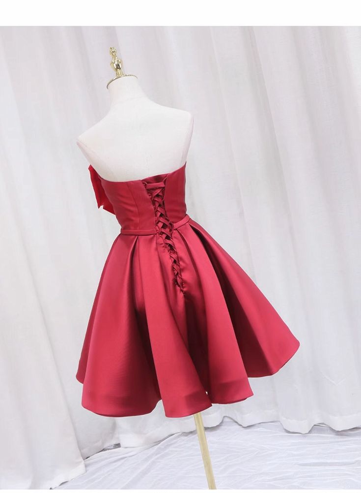 JazzHer Red Satin Short Prom Dress Lovely Red Knee Length Homecoming Dress (PRE-ORDER)