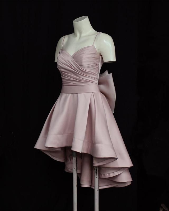 JazzHer Cute High Low Short Burgundy Prom Dress With Bow Homecoming Dresses (PRE-ORDER)