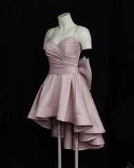 JazzHer Cute High Low Short Burgundy Prom Dress With Bow Homecoming Dresses (PRE-ORDER)