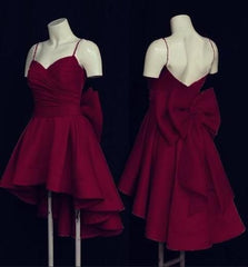 JazzHer Cute High Low Short Burgundy Prom Dress With Bow Homecoming Dresses (PRE-ORDER)
