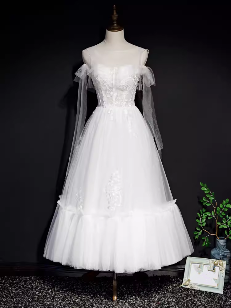 JazzHer Vintage A line Straps White Tulle Homecoming Dress th Birthday Outfits (PRE-ORDER)