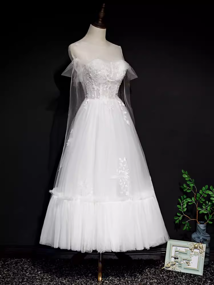 JazzHer Vintage A line Straps White Tulle Homecoming Dress th Birthday Outfits (PRE-ORDER)