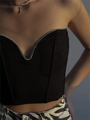 JazzHer 2024 Diamonds Patchwork Tube Top Corsets Tank Sexy Party Strapless Off Shoulder Vest  Summer Y2K Crop Tops