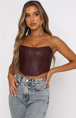 JazzHer 2024 PU Leather Tube Bustiers Corsets Strapless Off Shoulder Tank Vest Bodycon Slim Push Up Outwear Crop Tops